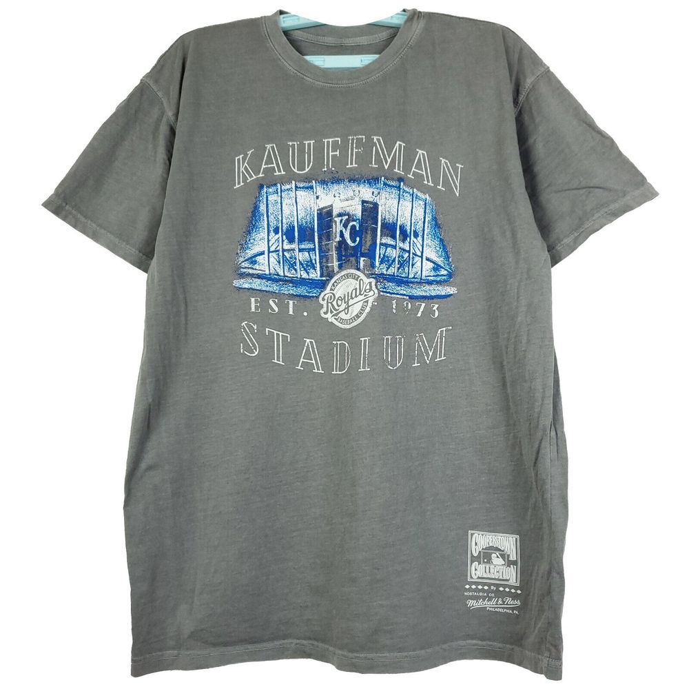 KC Royals Kauffman Stadium Mitchell & Ness MLB L Large Shirt Gray NWT *Defect*